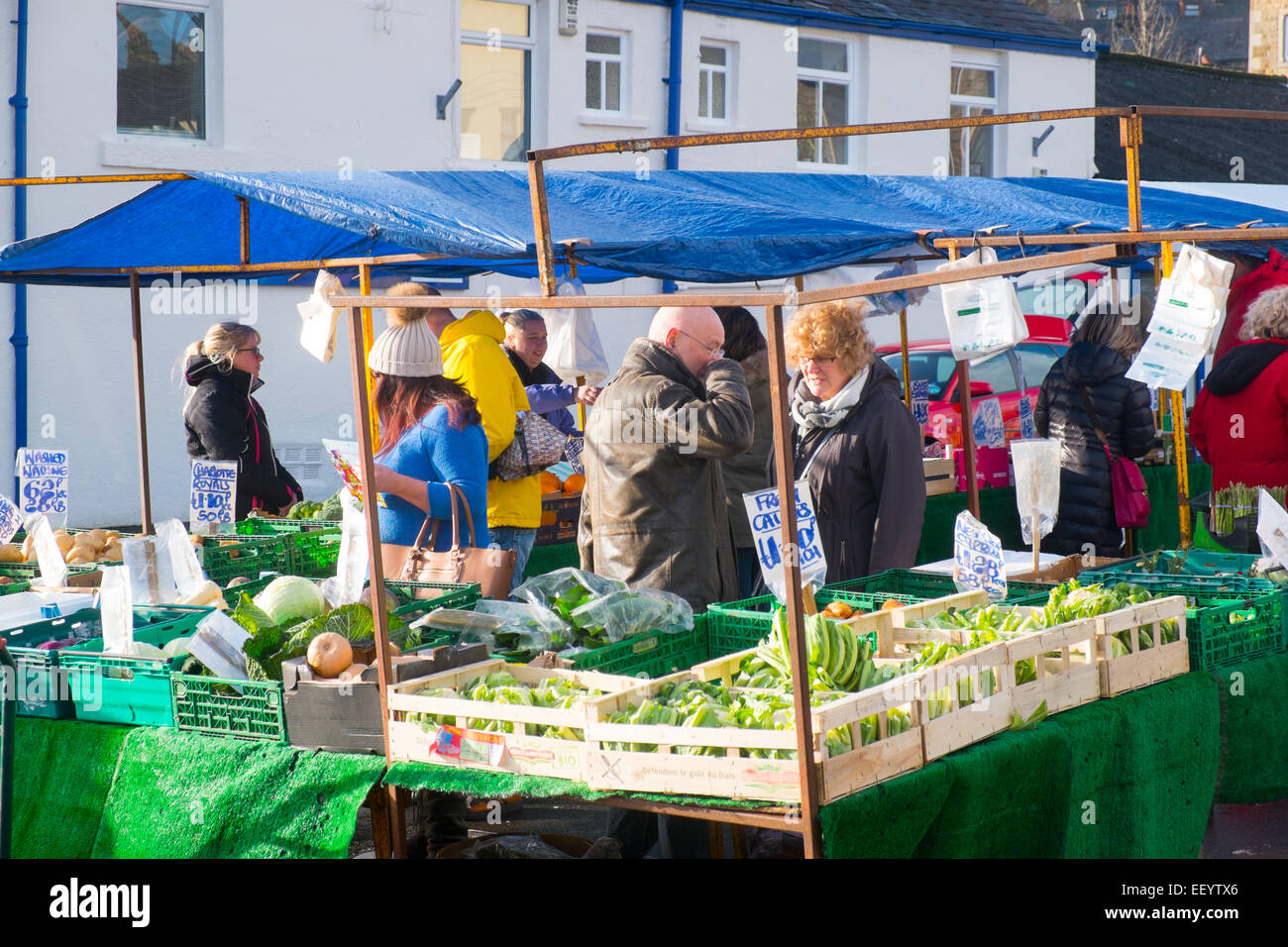 fruit and vegetable outside market stall in Ramsbottom,Lancashire,England,United Kingdom Stock Photo