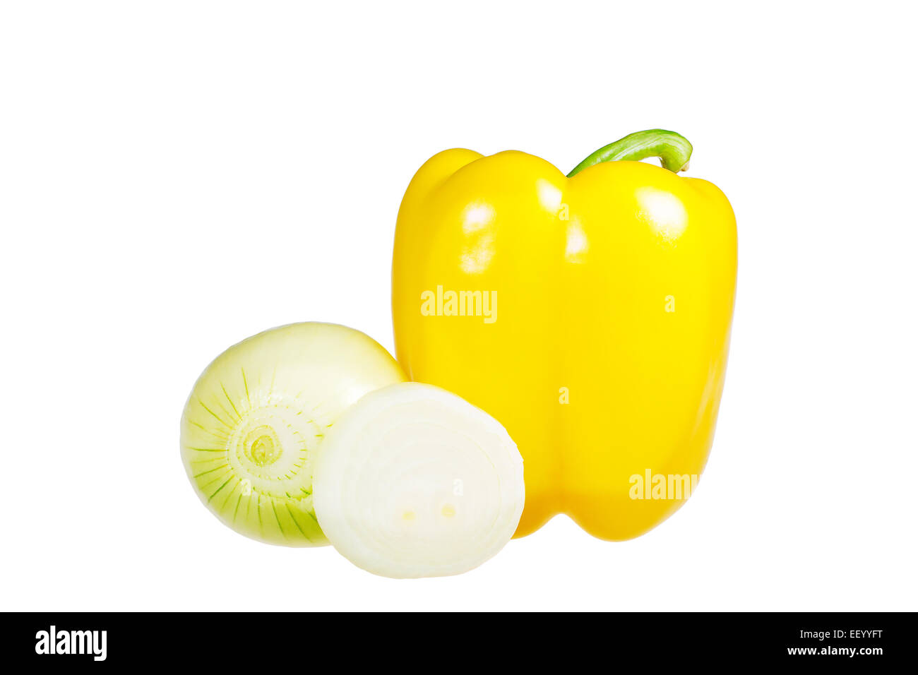 Vegetables (peppers and yellow onion) respectively. Stock Photo