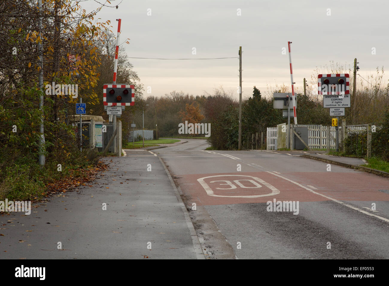 Road Crossing Over Railway Line With Barriers And Warning Signs At Millbrook Railway Station Bedford Bedfordshire England Stock Photo Alamy