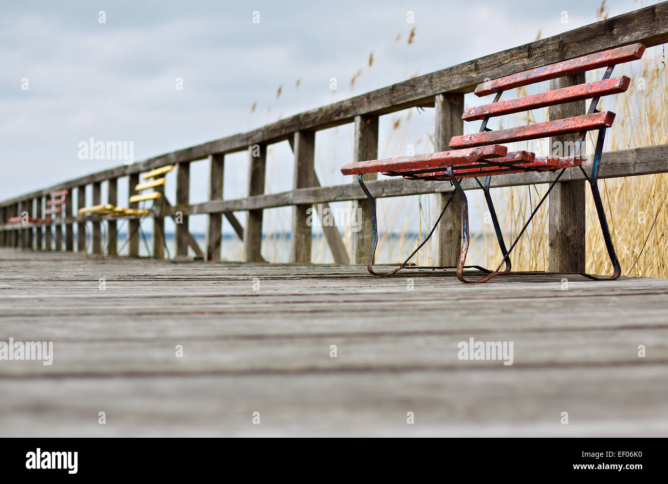 Benches on a dock. Stock Photo