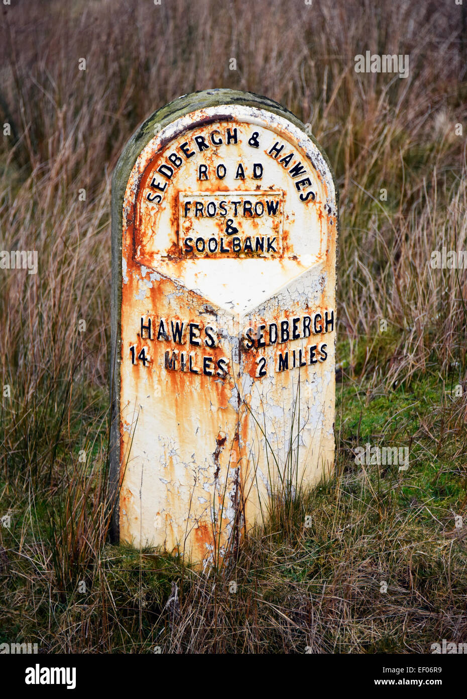 Cast-iron milepost. Frostrow and Soolbank, Cumbria, England, United Kingdom, Europe. Stock Photo