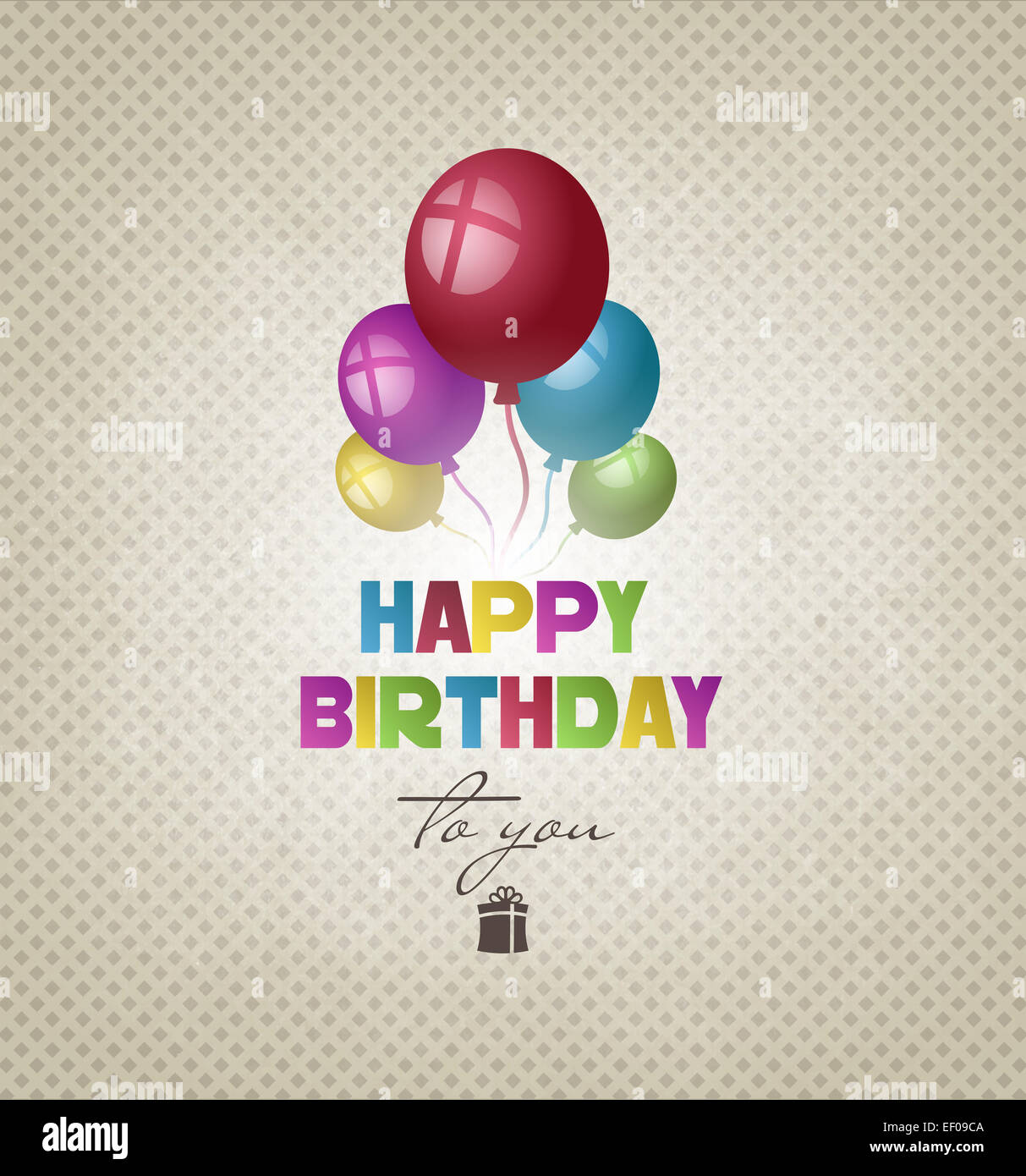 Happy Birthday Background With Balls, Gift And Title Inscription Stock Photo