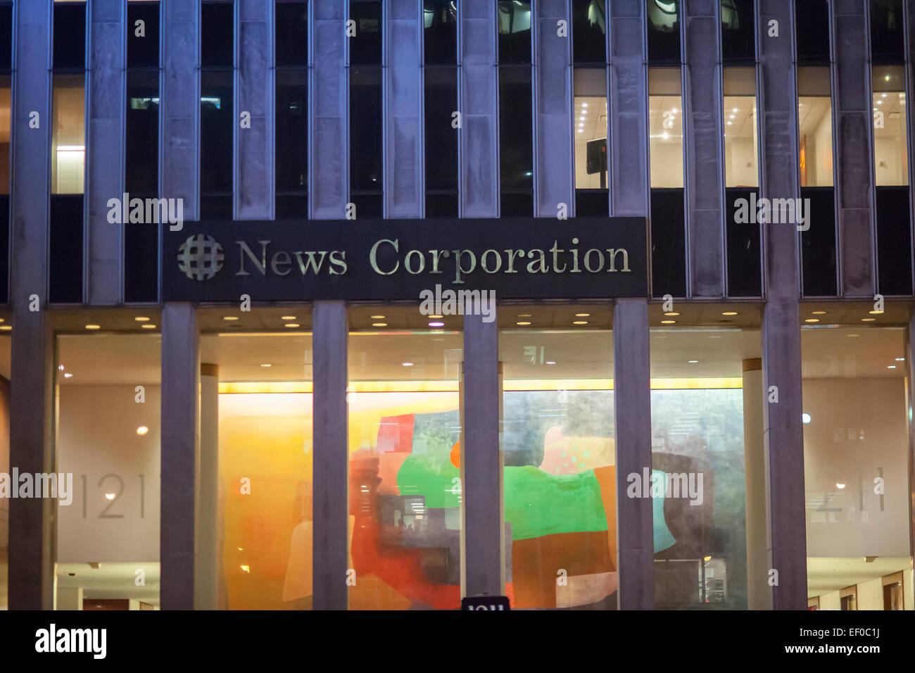 The News Corp. headquarters in Midtown Manhattan in New York on Tuesday, January 20, 2015. The city of Paris announced that it plans to sue Fox News over the reporting of 'no-go zones' within Paris where both the police and non-muslims do not dare to tread. Fox retracted with an on-air apology over the report, that said parts of Paris and Birmingham, England were ruled by Shariah law.  (© Richard B. Levine) Stock Photo