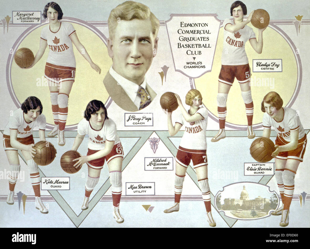The formal portrait showcases the Edmonton Grads, a world champion ...