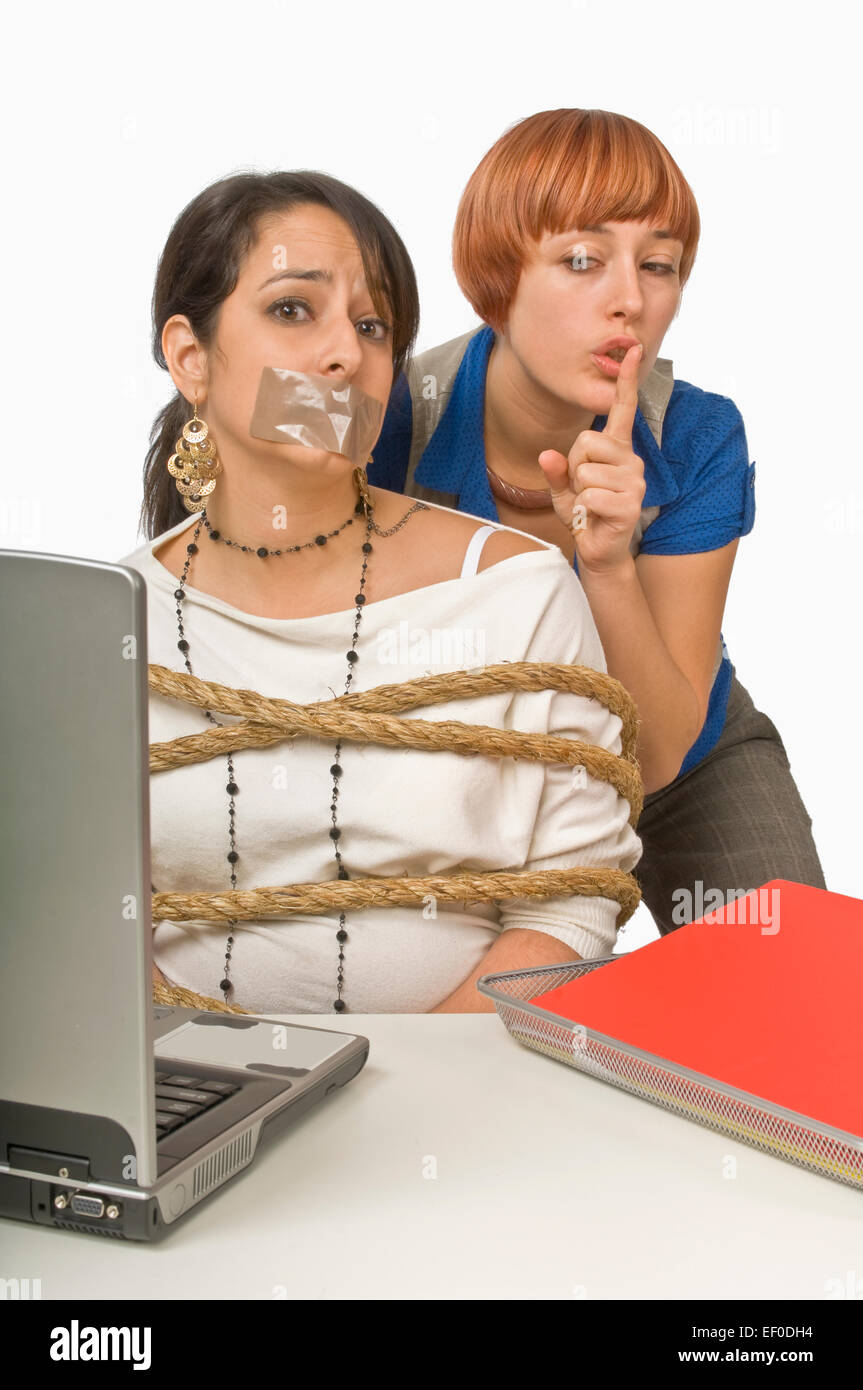 Businesswoman all tied up Stock Photo