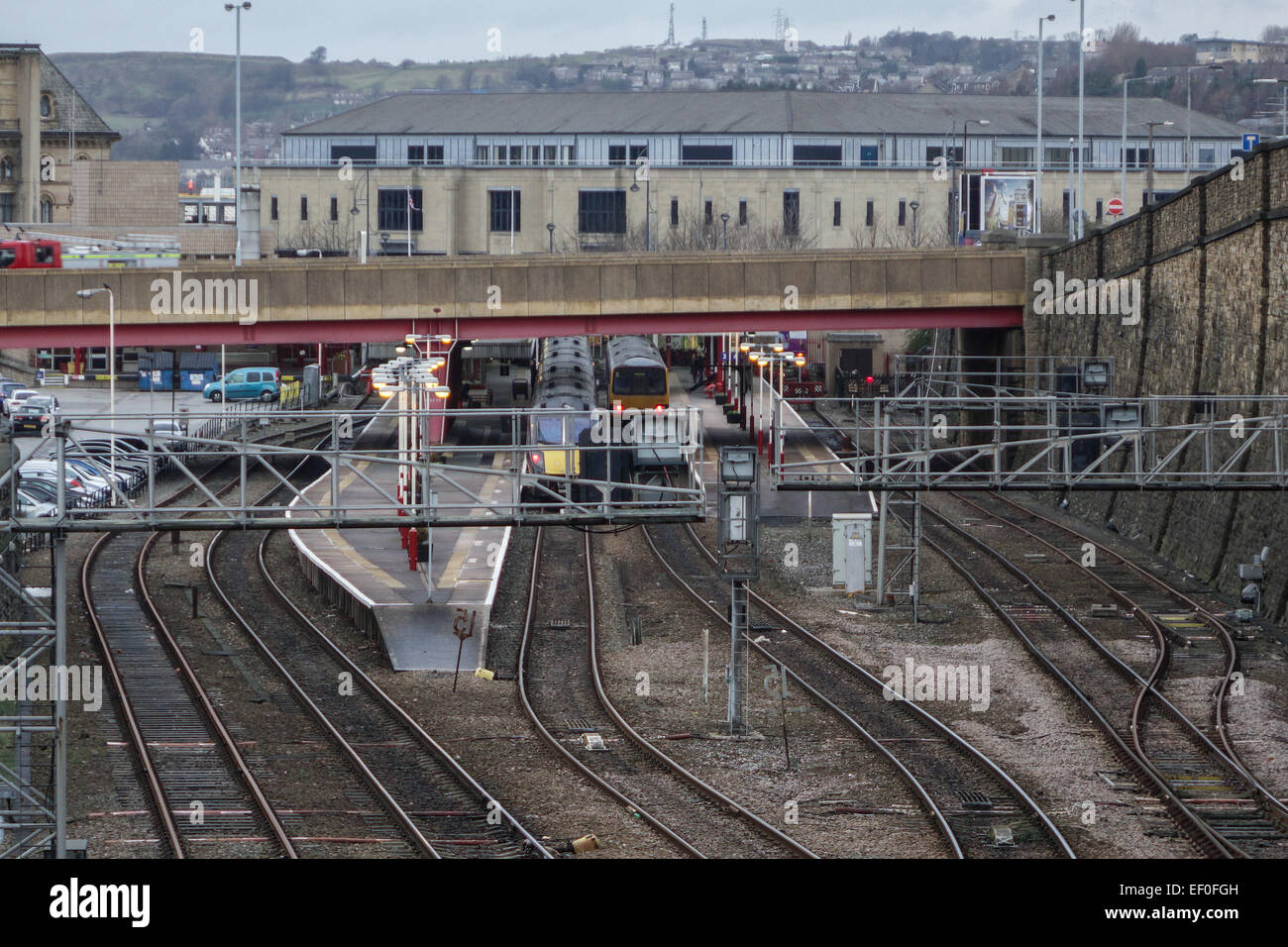 Bradford Transport Interchange Station, train in the station on the main line, Bradford, West Yorkshire Stock Photo