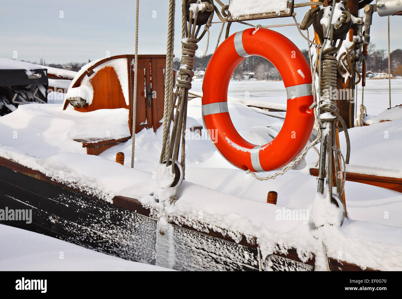 A sailing boat in the snow Stock Photo Alamy