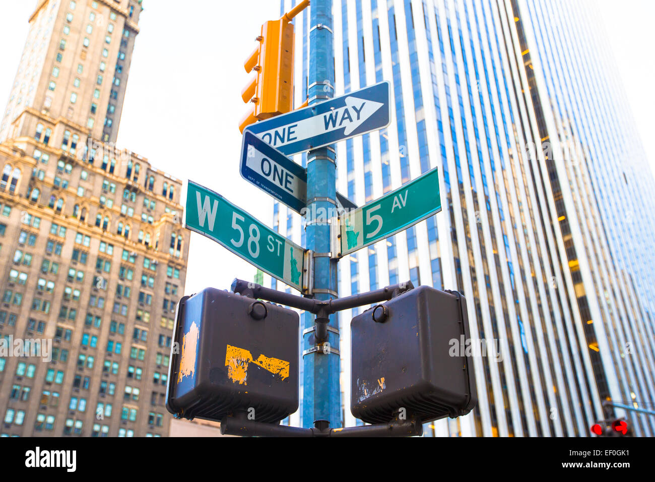 The intersection of 58th street and 5th Avenue in New York City Stock Photo