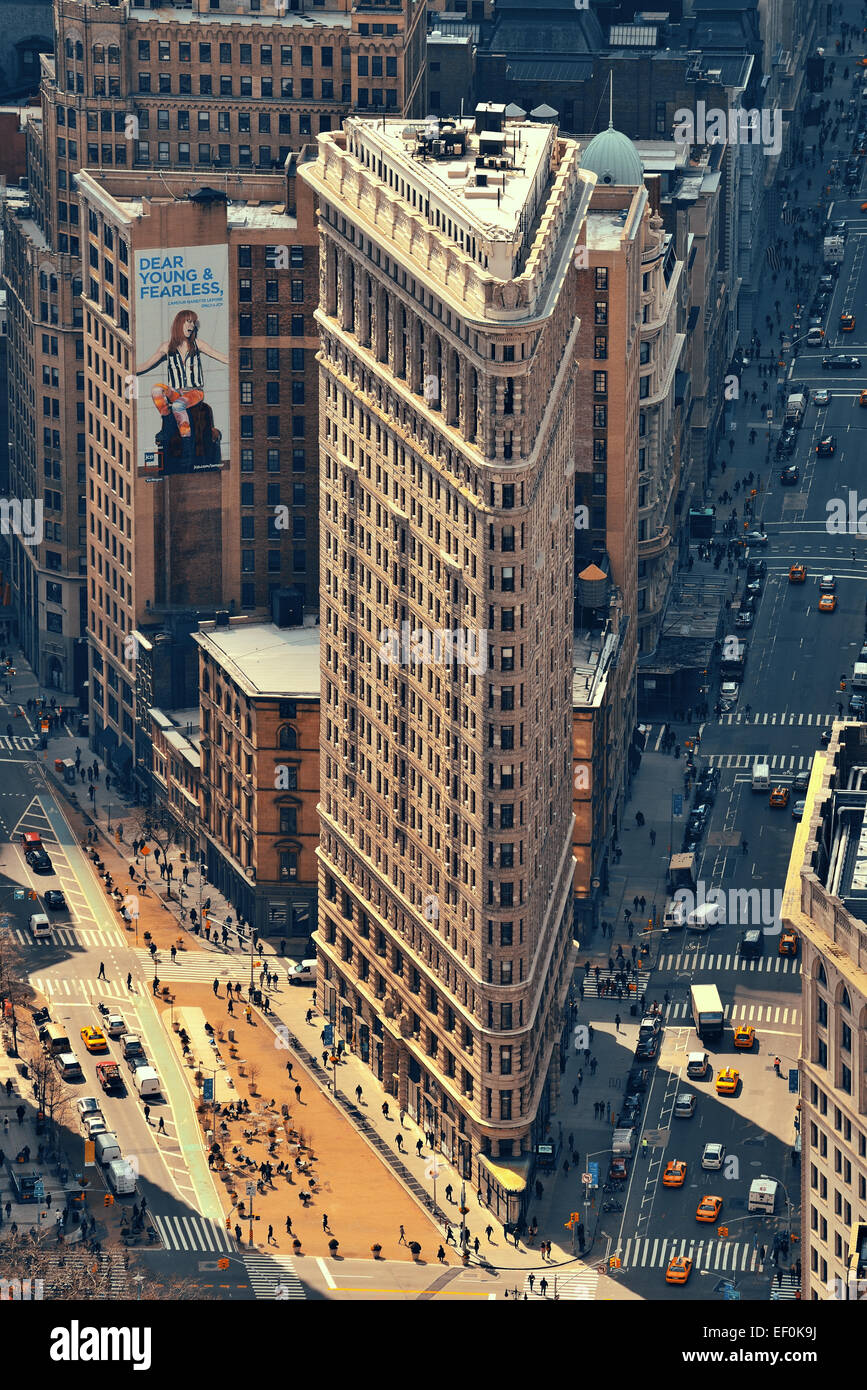 NEW YORK CITY, NY - MAR 30: Flatiron Building rooftop view on March 30, 2014 in New York City. Flatiron building designed by Chicago's Daniel Burnham was designated a New York City landmark in 1966. Stock Photo