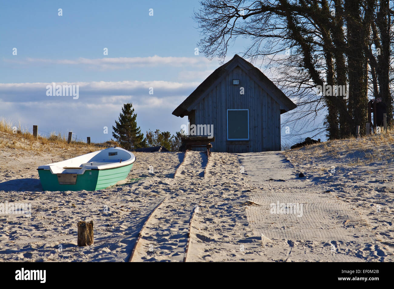 Boat house in Zingst. Stock Photo