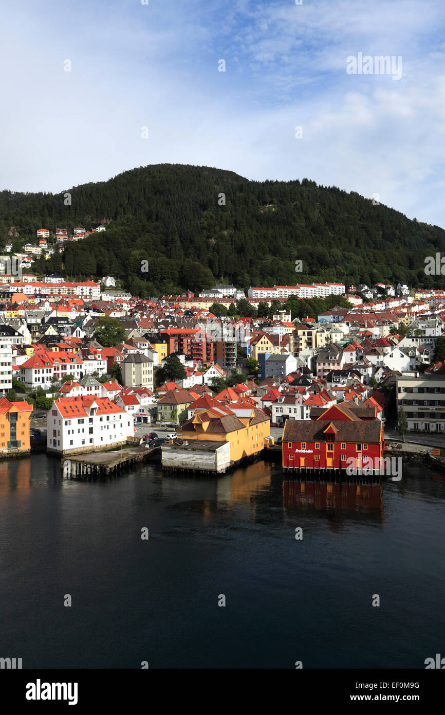 Old wooden Hanseatic buildings forming part of the Bryggen, a UNESCO World Heritage Site, Bergen City, Hordaland, Norway Stock Photo