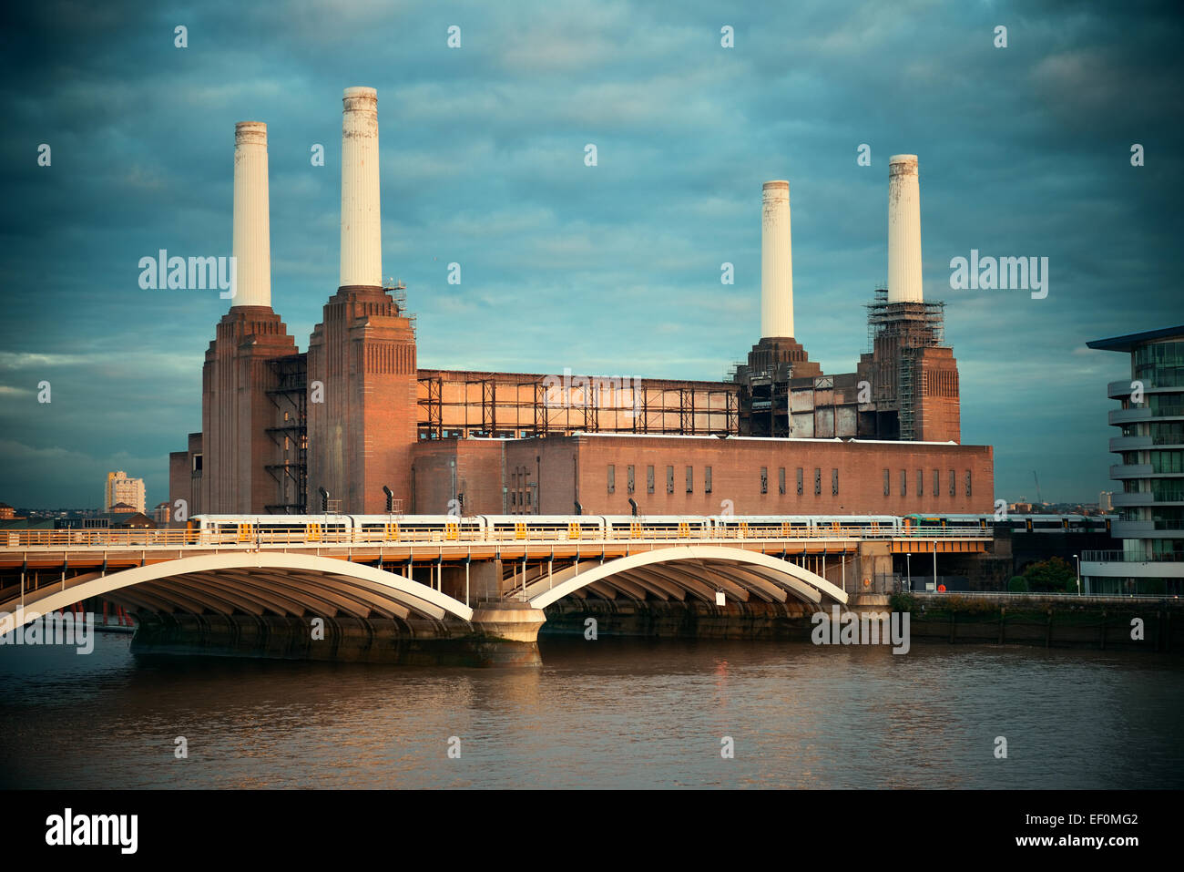 Battersea Power Station over Thames river as the famous London landmark. Stock Photo