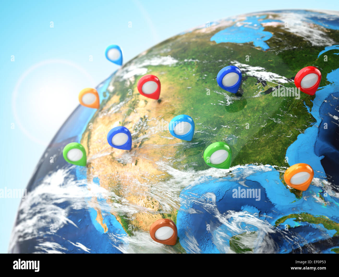 Travel destination concept. Pin on earth. Navigation in USA. 3d Stock ...