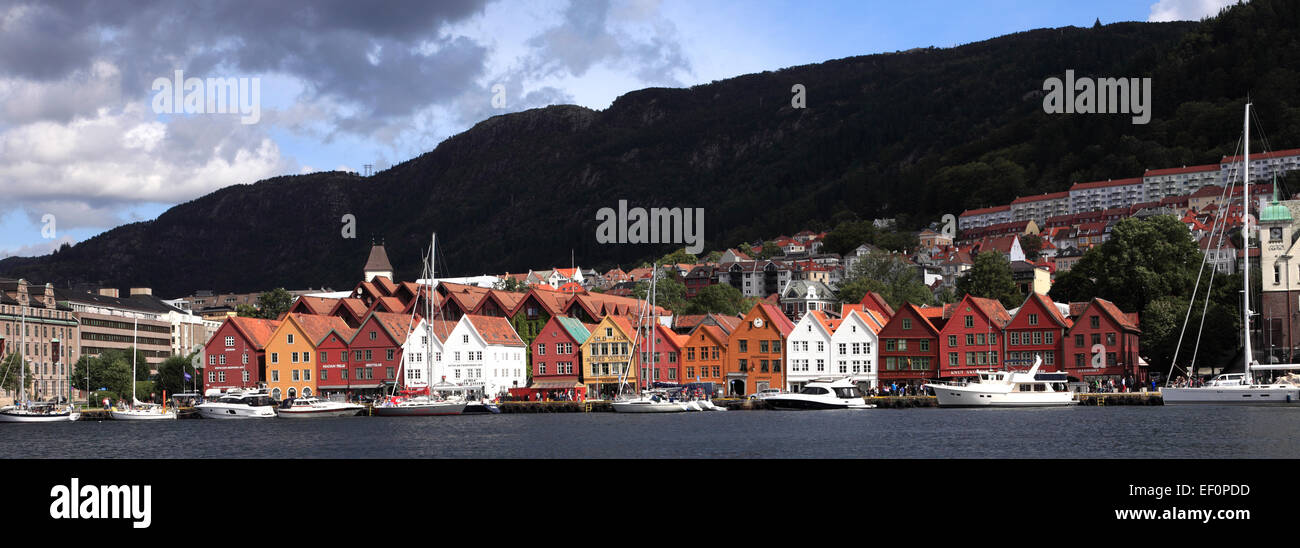 Old wooden Hanseatic buildings forming part of the Bryggen, a UNESCO World Heritage Site, Bergen City, Hordaland, Norway Stock Photo