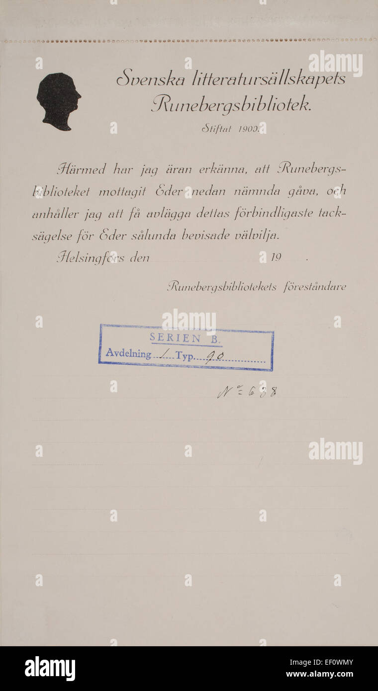 Jl Runeberg Silhouette of J.L Runeberg used as the emblem for The Society of ...