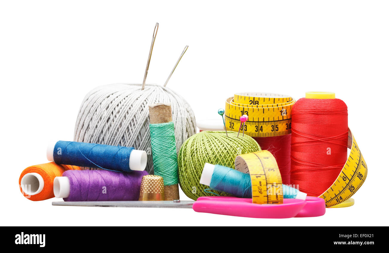 set of needlework objects isolated on white background Stock Photo - Alamy