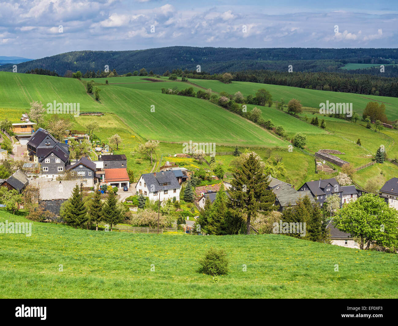 View of a village in the Thuringian Forest (Germany) Stock Photo