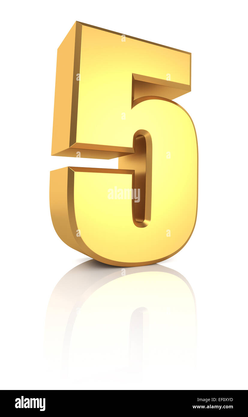 3d rendering golden number 5 isolated on white background Stock Photo ...