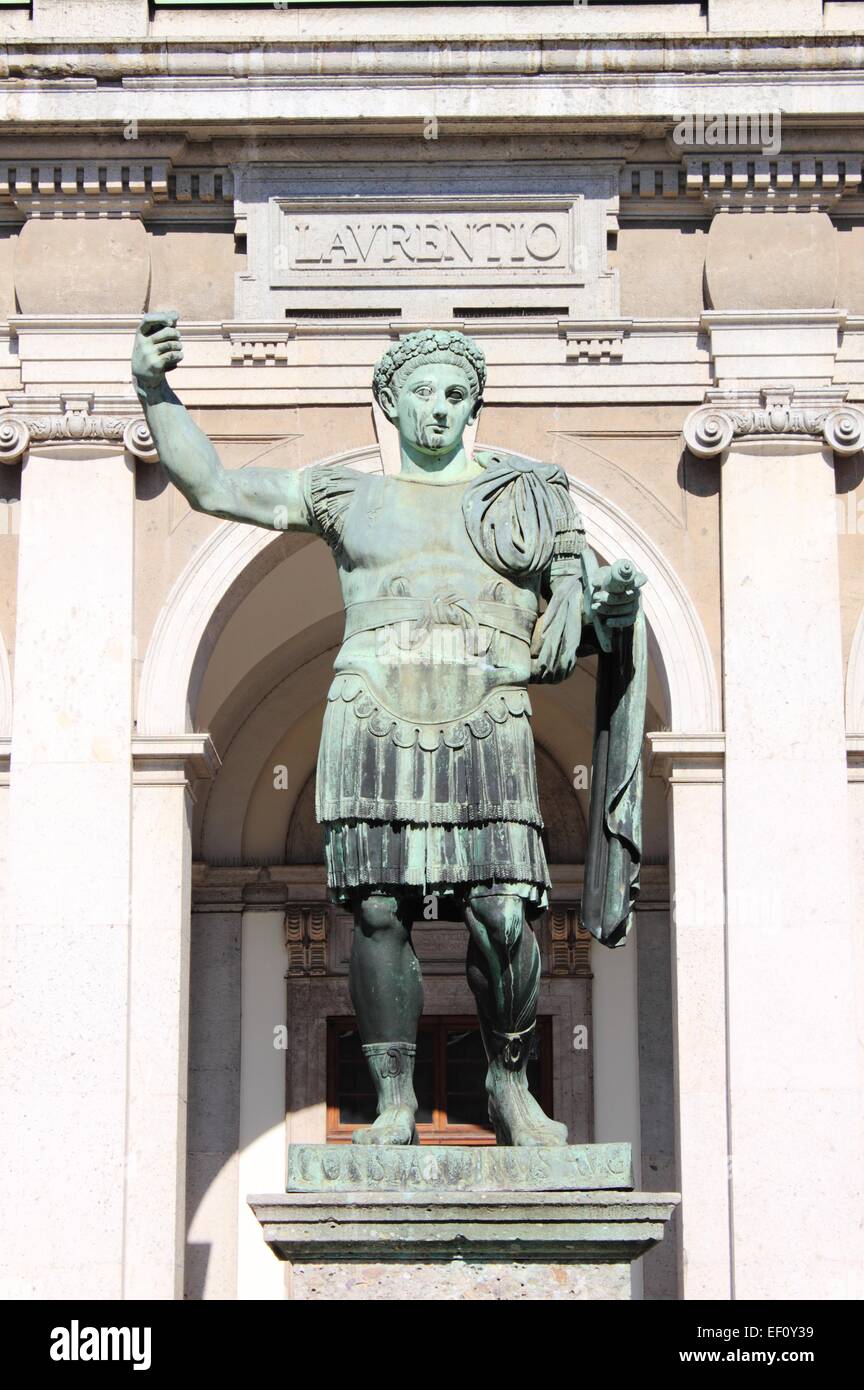 Statue of emperor Constantine in front St. Lawrence Cathedral in Milan
