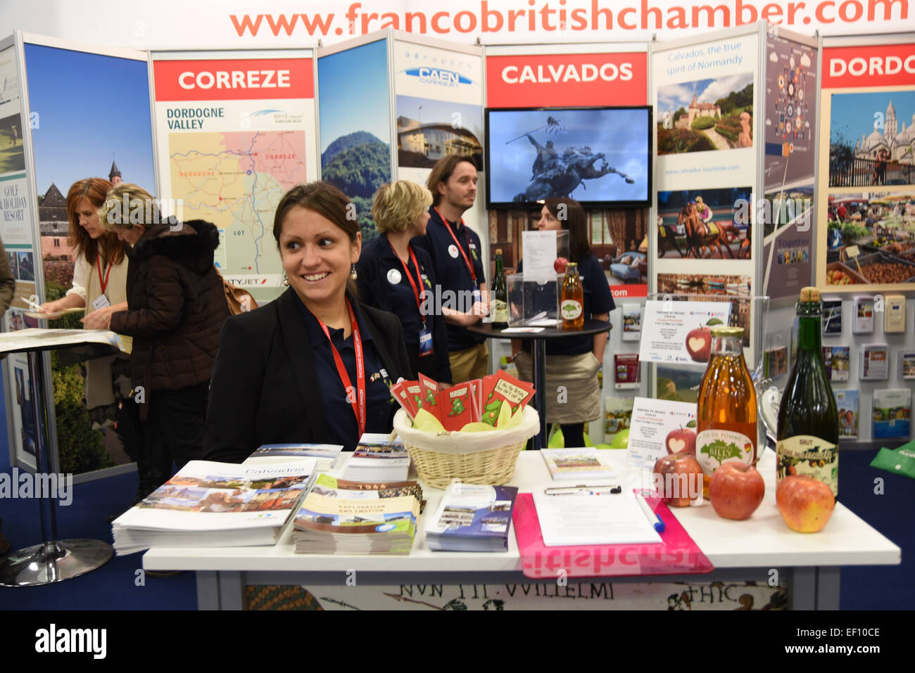 London, UK. 24th January, 2015. Visitors attend The France Show 2014 at Olympia London. All types of french life were on display at the France Show. Various food and drink companies had stands with samples for people to try and buy. Property companies had houses for sale. Credit:  See Li/Alamy Live News Stock Photo