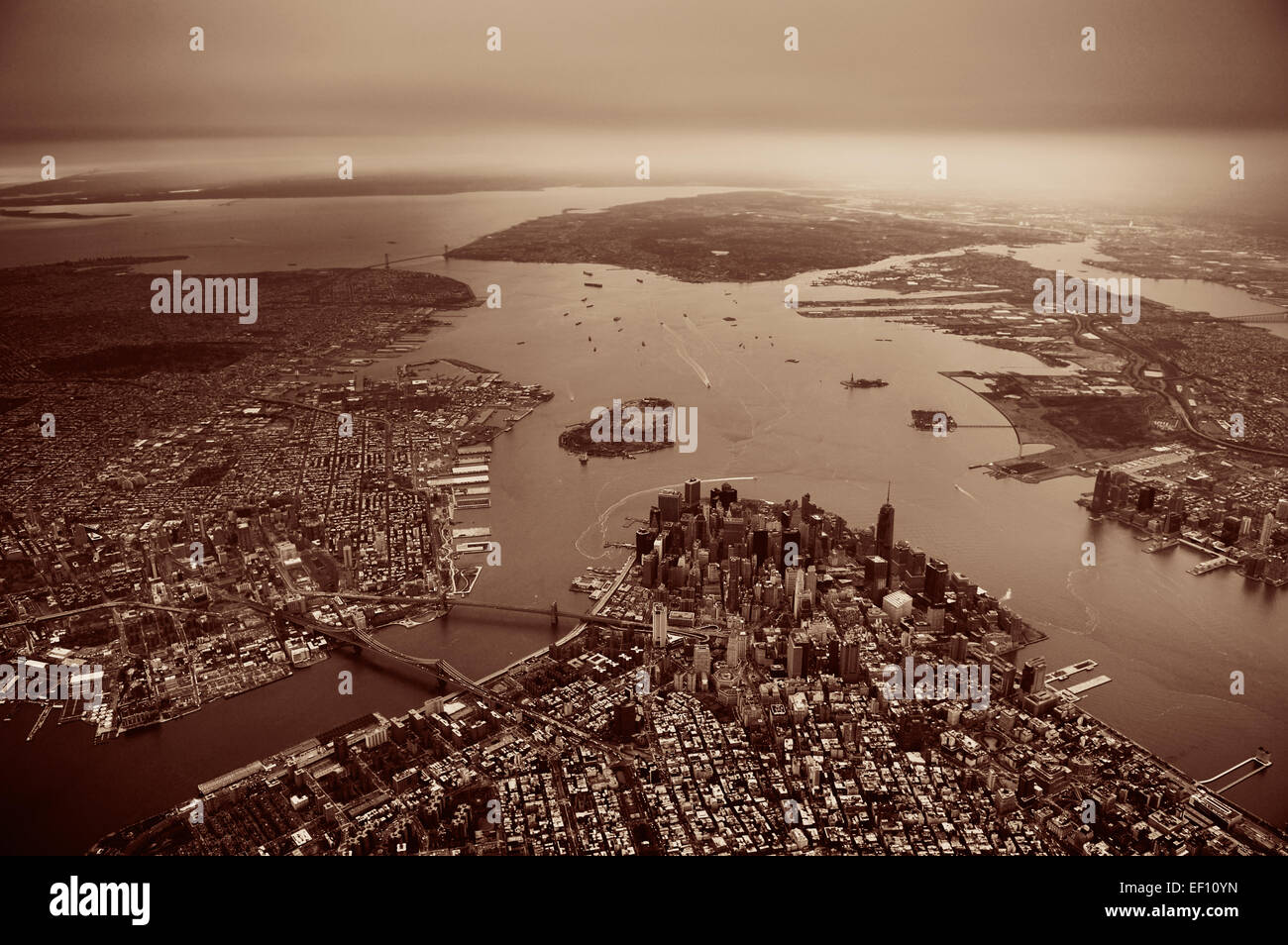 New York City Manhattan downtown aerial view Stock Photo - Alamy