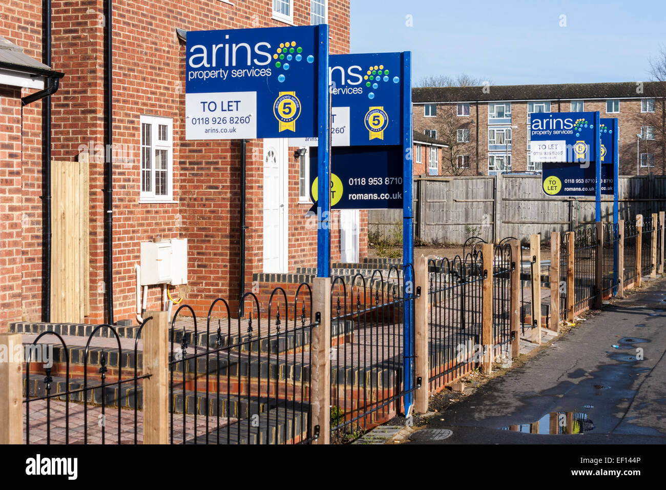 New housing with 'to let' signs. Stock Photo