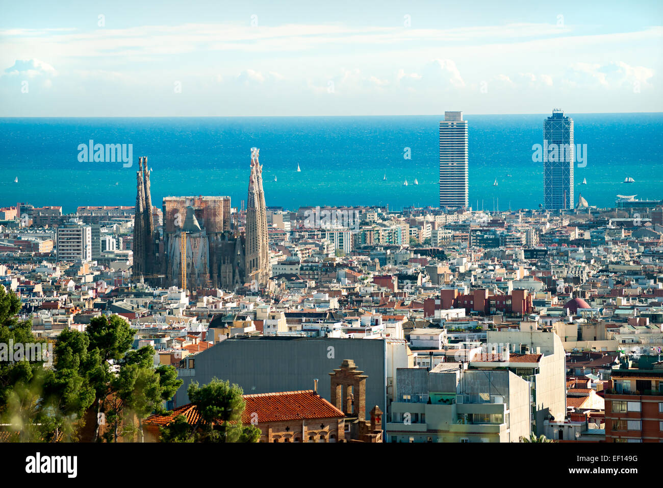 Barcelona skyline park guell hi-res stock photography and images - Alamy