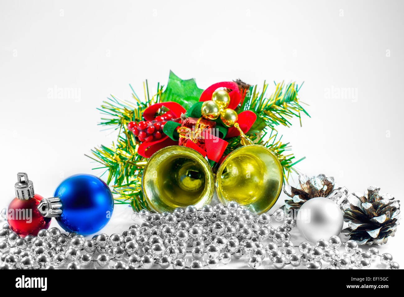 toy snowman and Christmas decorations Stock Photo