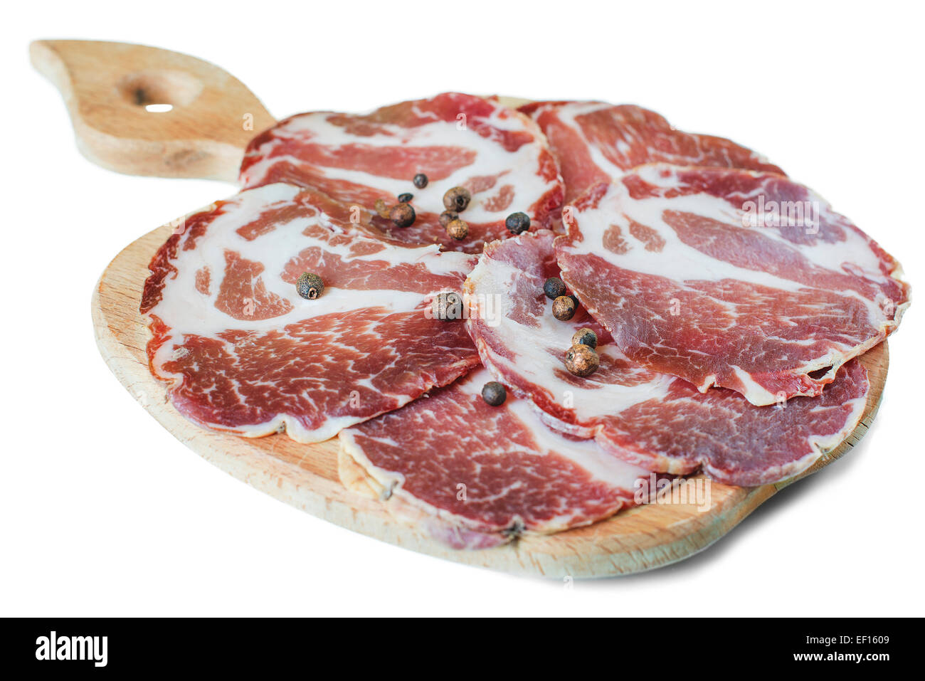 bacon fat food isolate pork meat slices on kitchen board Stock Photo