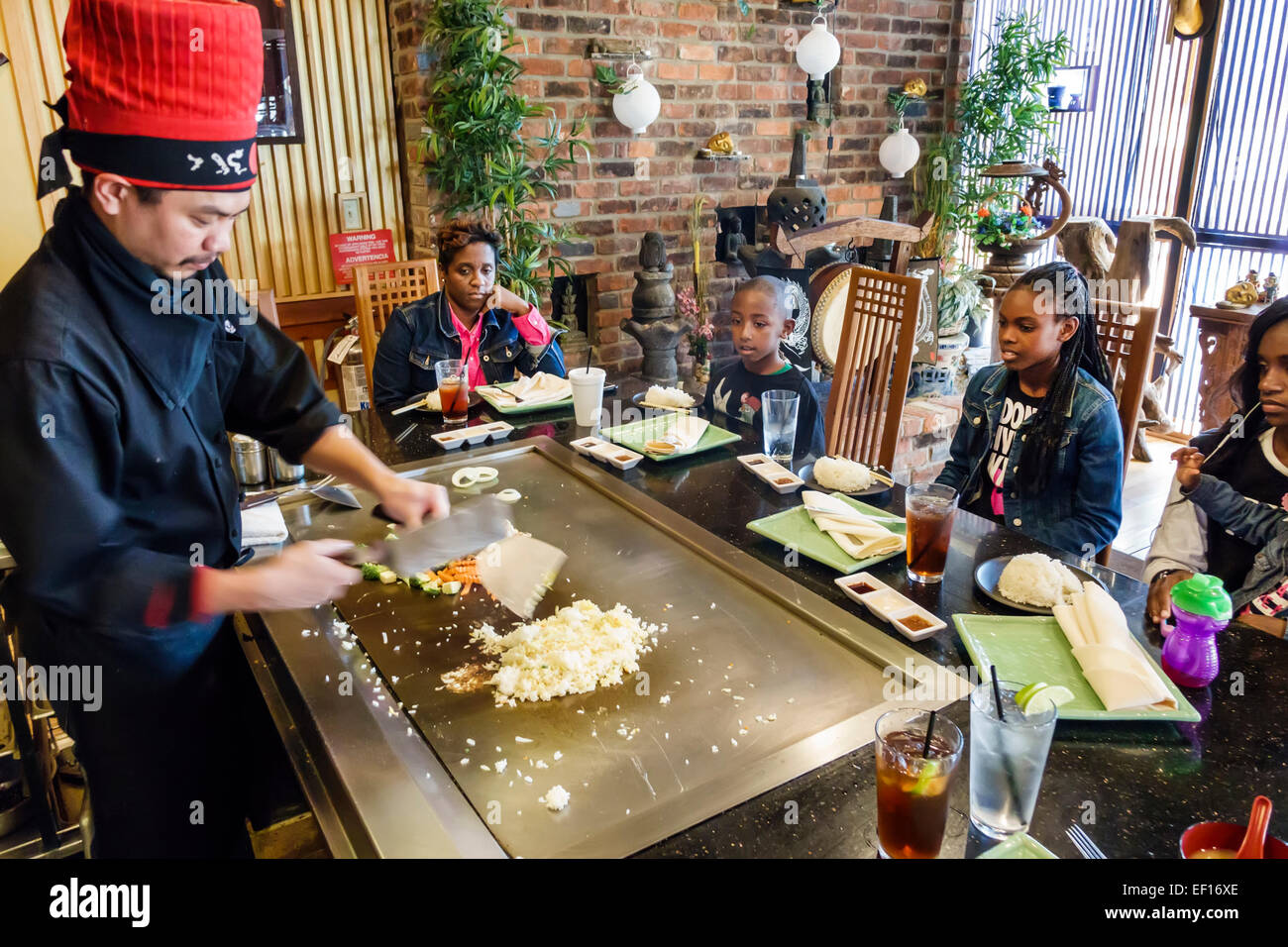 Orlando Florida,International Drive,Oishi Japanese Hibachi & Sushi,restaurant restaurants food dining cafe,interior inside,Asians man men male,chef,pr Stock Photo