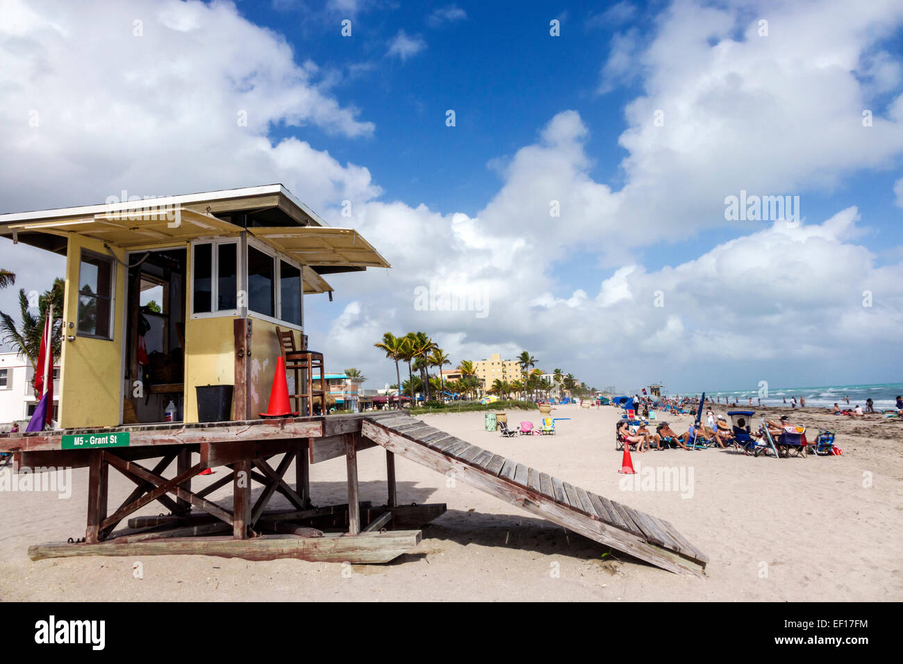 Hollywood Florida,lifeguard station,Atlantic Ocean water beach beaches,visitors travel traveling tour tourist tourism landmark landmarks culture cultu Stock Photo
