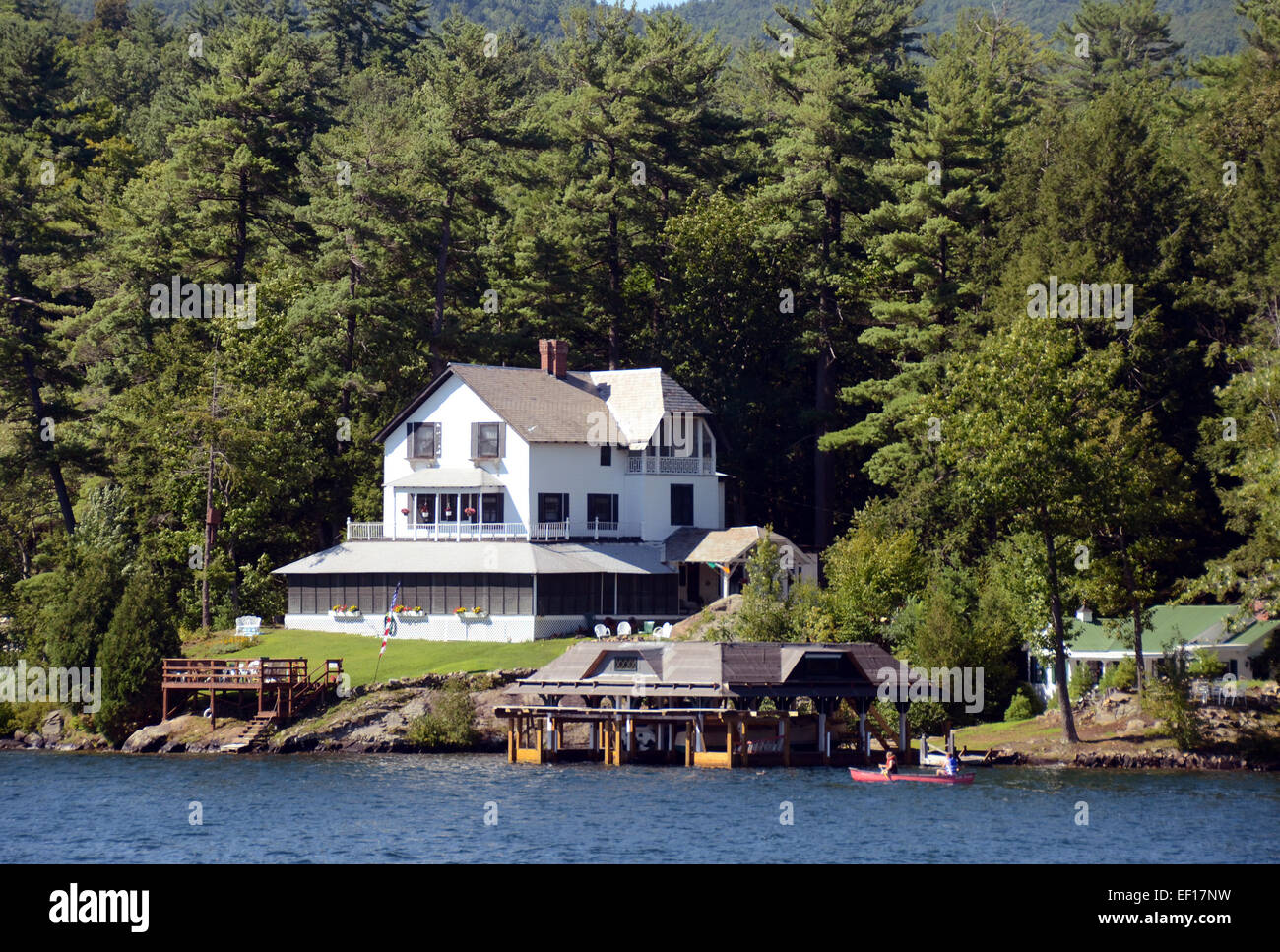 Luxury lakefront home near Lake George, New York State Stock Photo