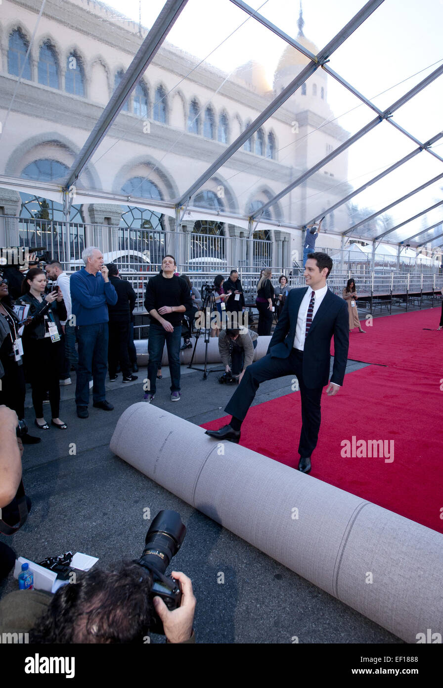 Los Angeles, California, USA. 24th Jan, 2015. American actor MATT MCGORRY poses for the news media after rolling out the red carpet on Saturday morning at the Shrine Auditorium as workers set up tents, stages, bleachers and displays on Saturday. © David Bro/ZUMA Wire/Alamy Live News Stock Photo