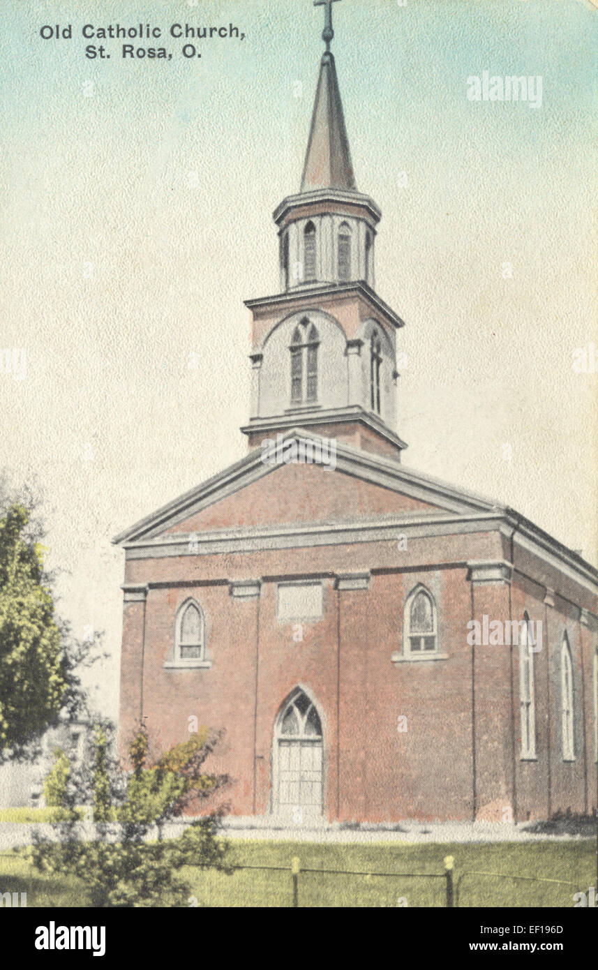 A photograph of an old Catholic church, capturing its architectural ...