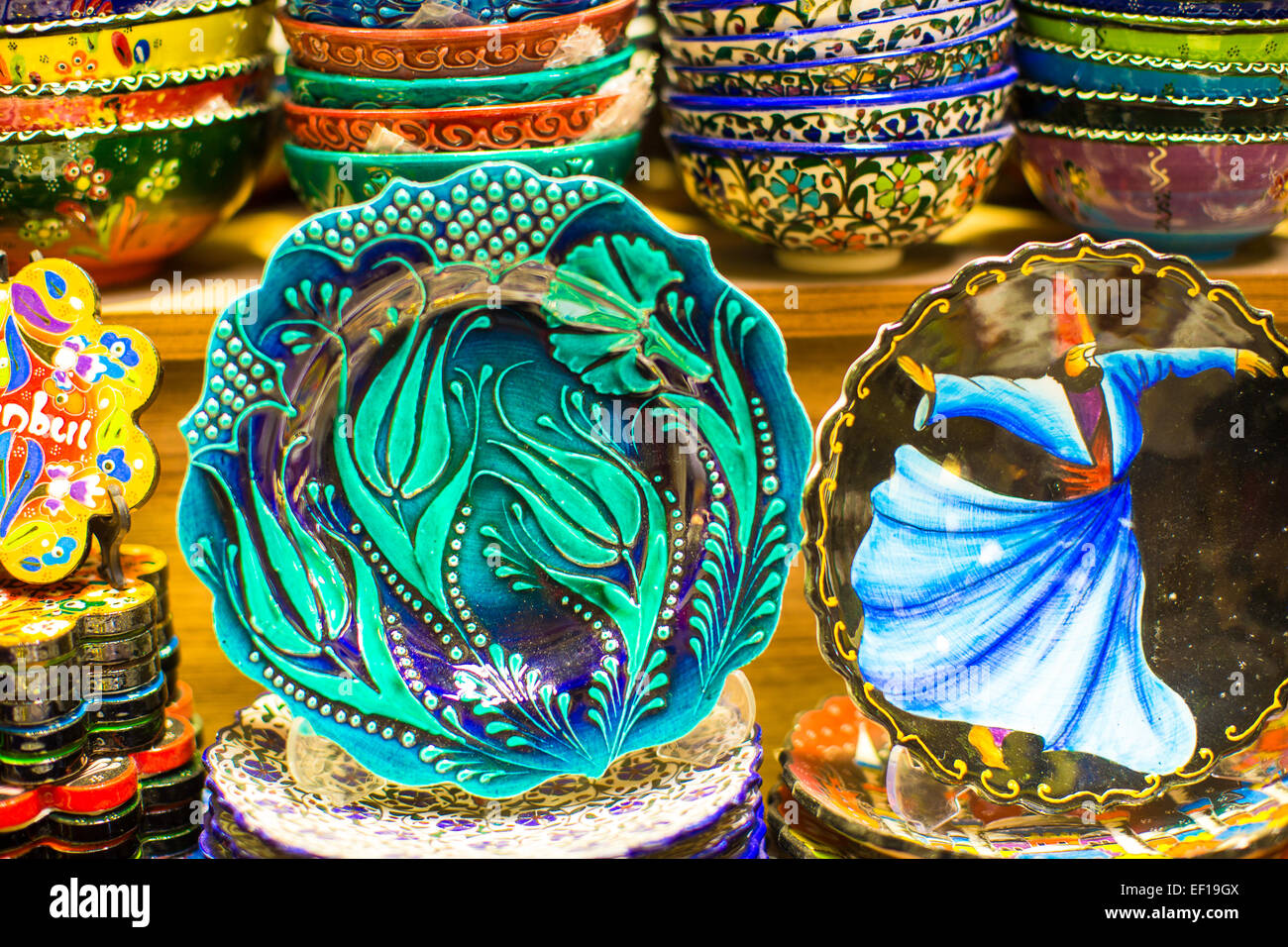 Different type of beautiful tableware on the arabic market Stock Photo ...