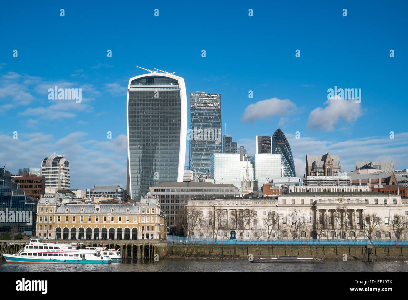 City of London taken from the south bank with walkie talkie,gherkin and cheesegrater buildings in view,England,UK,2015 Stock Photo