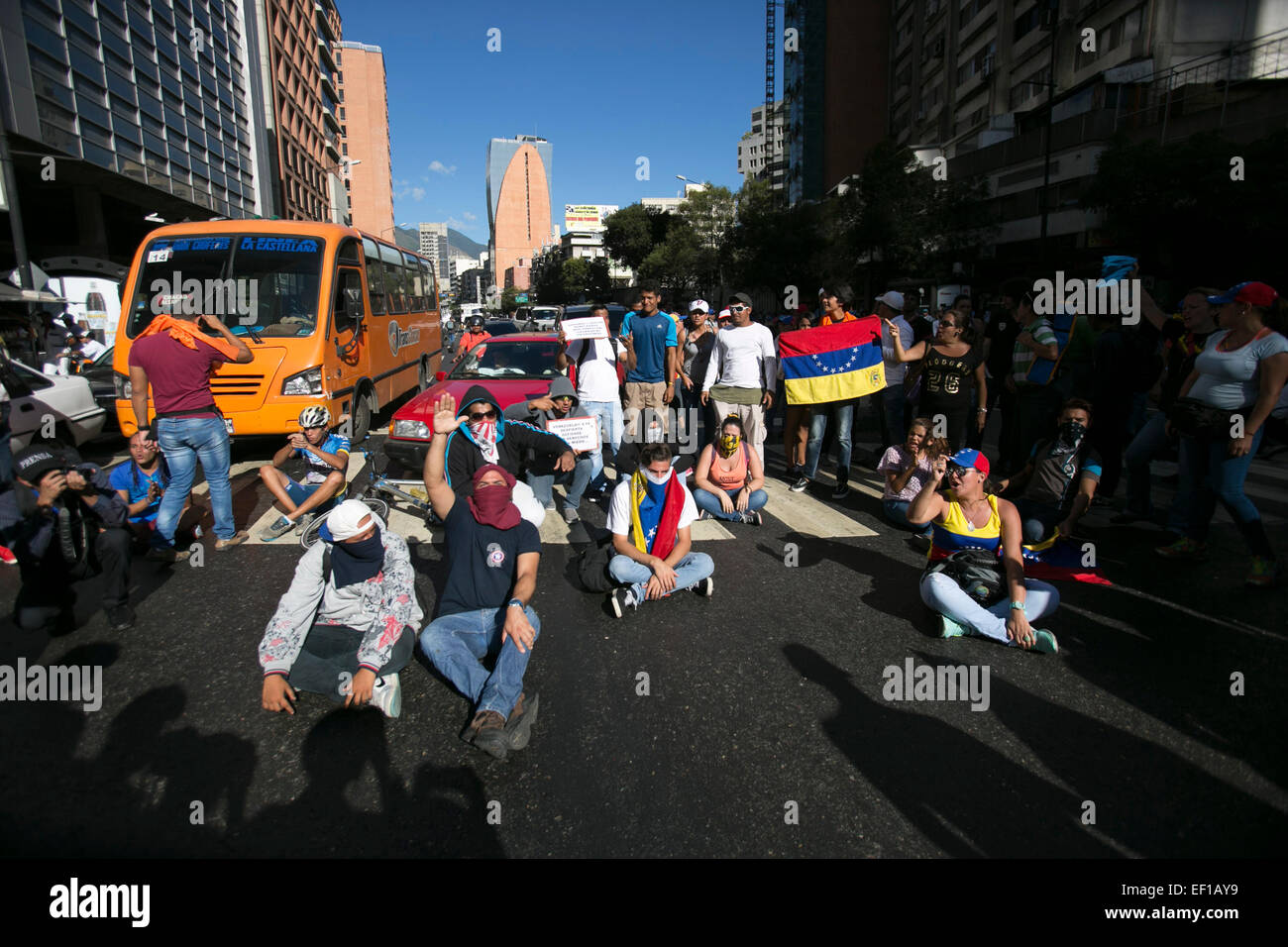 Caracas, Venezuela. 24th Jan, 2015. People take part in the "March of Empty  Pots" march in Caracas, capital of Venezuela, on Jan. 24, 2015. Hundreds of  people opposing Venezuela's President Nicolas Maduro