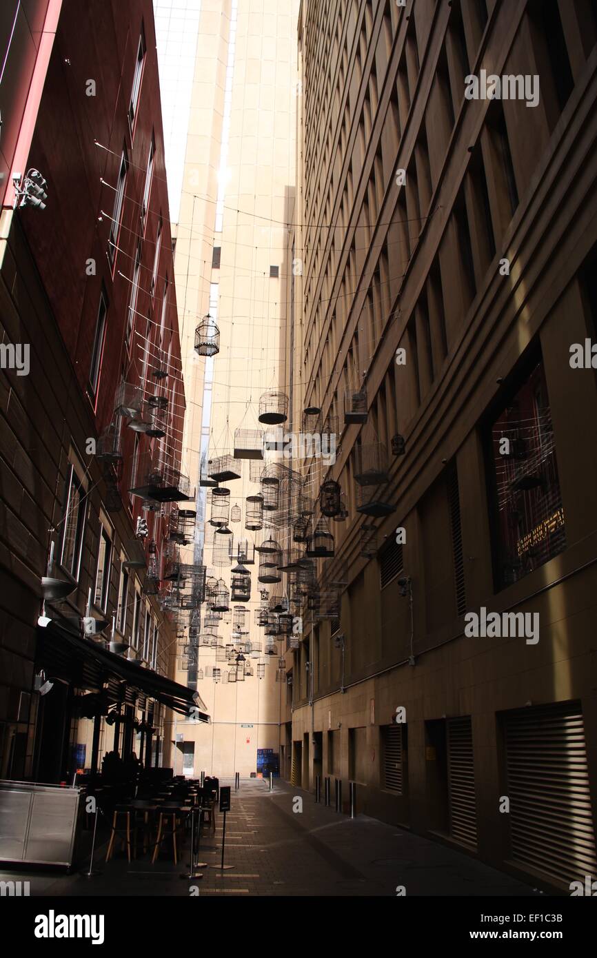In Angel Place, empty birdcages can be seen overhead. Michael Thomas