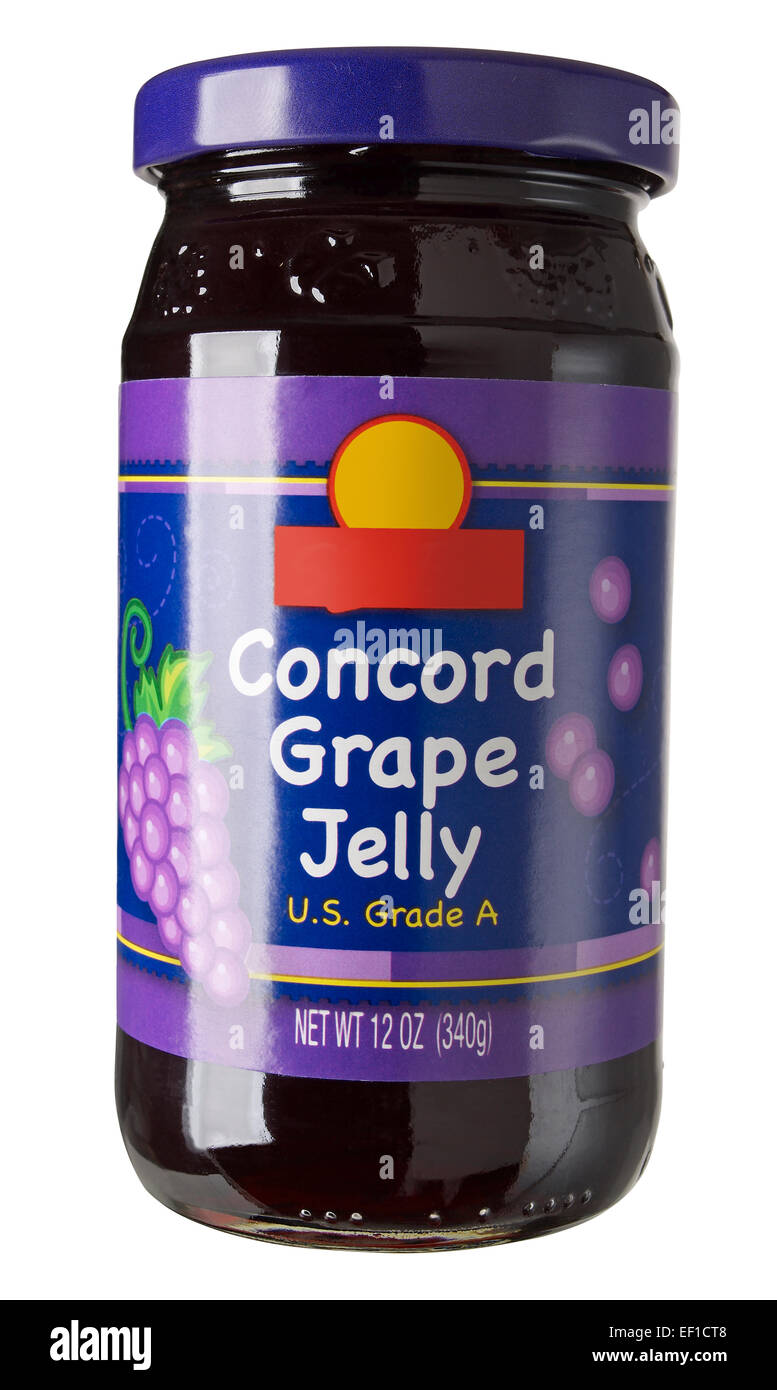 Glass jar of concord grape jelly Stock Photo