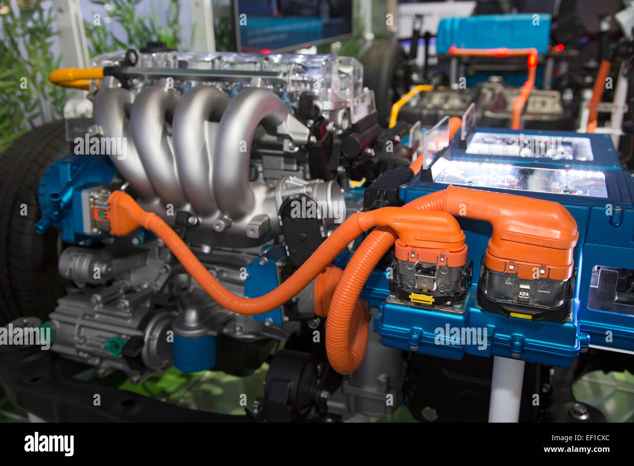 Detroit, Michigan - Interior details of the Hyundai Sonata plug-in hybrid car on display at the Detroit auto show. Stock Photo
