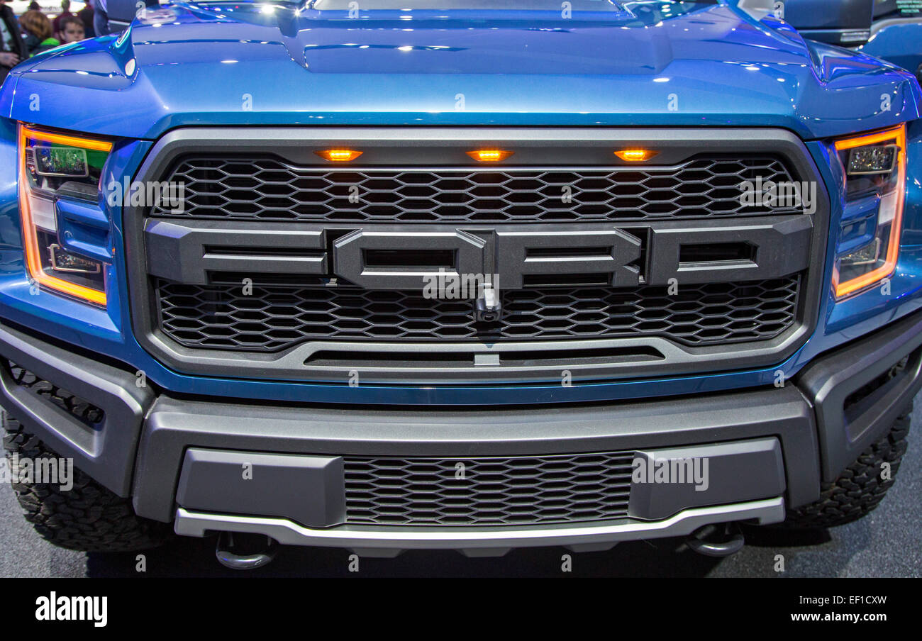 Detroit, Michigan - The Ford F-150 Raptor aluminum body pickup truck on display at the North American International Auto Show. Stock Photo