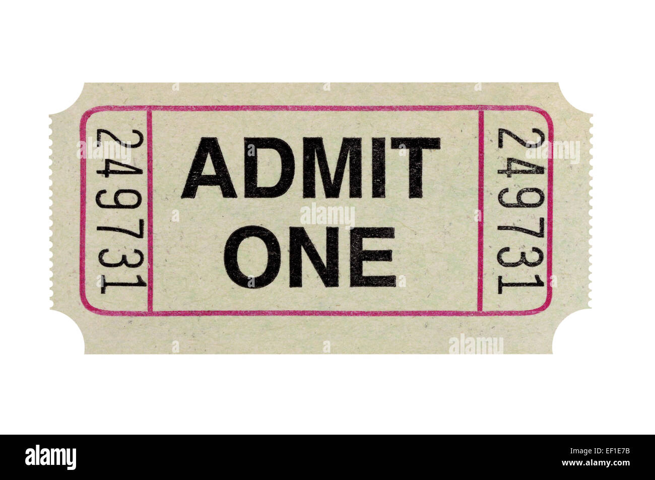 Admit one movie ticket isolated on white background. Stock Photo