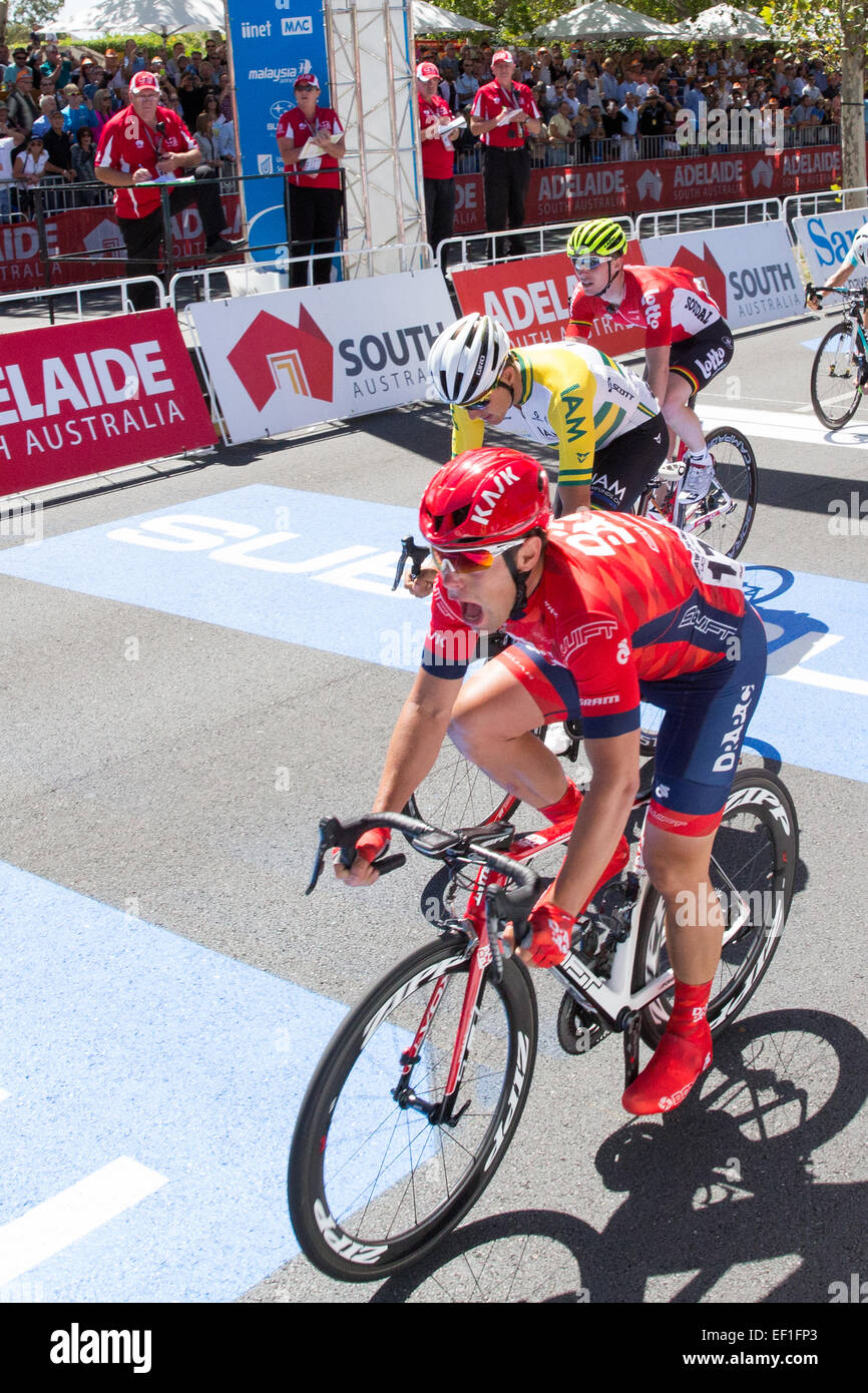 Wouter Wippert (NED) from Drapac Pro Cycling (AUS) winning stage 6 of the 2015 Tour Down Under in Adelaide Australia. Stock Photo