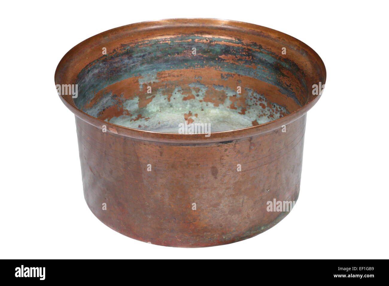 corroded old copper container isolated over white background Stock Photo