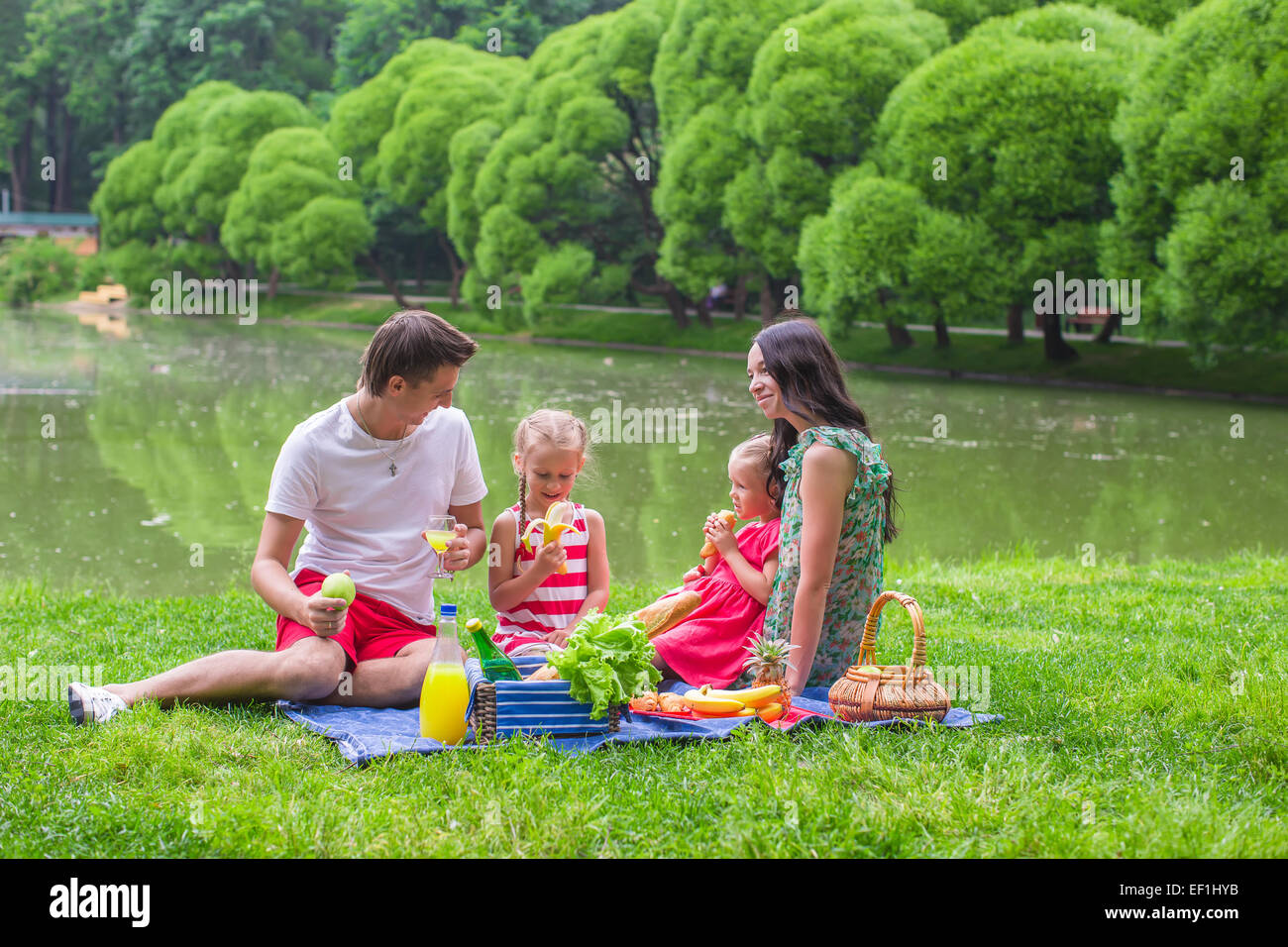 Happy family picnicking in the park Stock Photo - Alamy