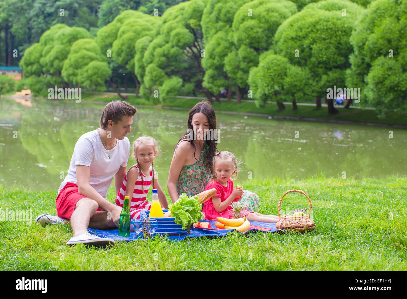 Happy family picnicking in the park Stock Photo - Alamy