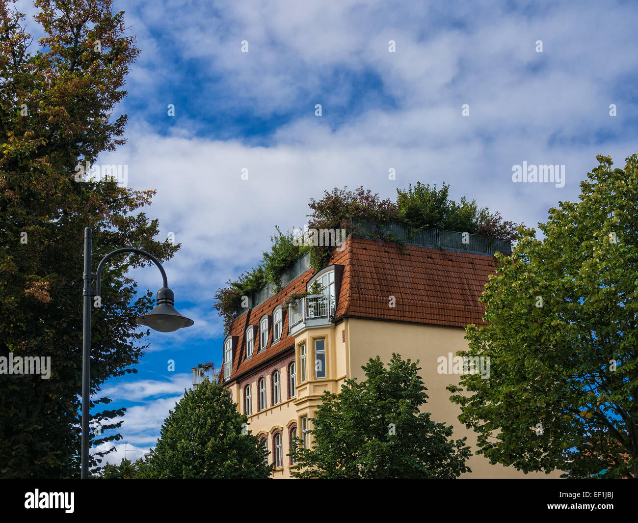 Building with roof garden in Wittenberge (Germany). Stock Photo