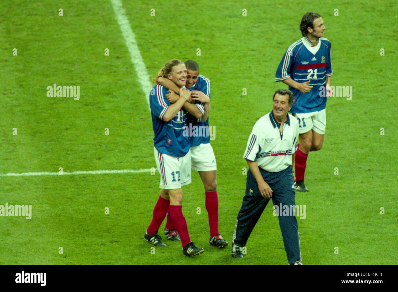 David Trezeguet Emmanuel Petit Christophe Dugarry Roger Lemerre 12 07 1998 France Bresil Finale Coupe Du Monde 1998 Photo Christian Gavelle Icon Sport Stock Photo Alamy