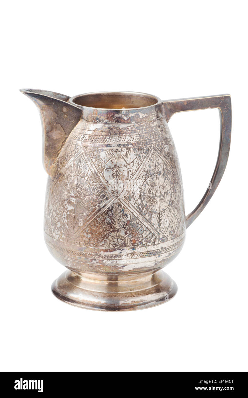 retro silver creamer, vintage milk jug, isolated on white Stock Photo