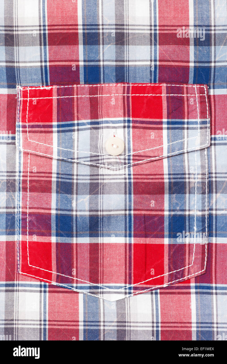 Pocket on men shirt in red and blue check Stock Photo